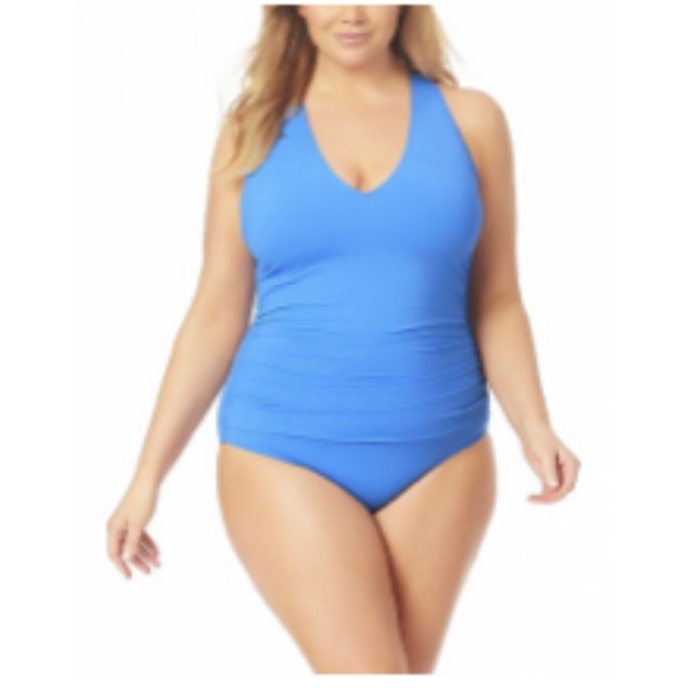 Anne Cole V-Neck Cross Back Shirred One Piece NWT Size 24W